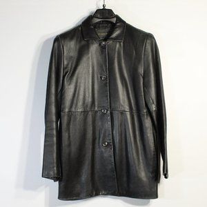 BANANA REPUBLIC Black Leather Coat Women's | Jacket | Medium | Overcoat Trench